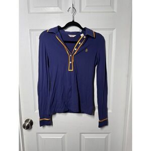 Original Penguin Navy Long Sleeve Polo w/ Gold Satin Trim - Fits Like XS Vintage